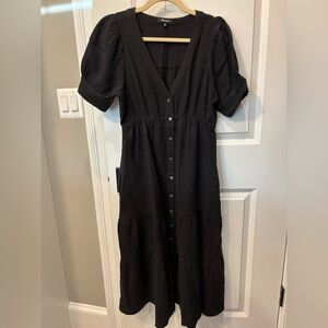 NWOT Madewell Lightspun Button Front Midi Dress (size 0, black)